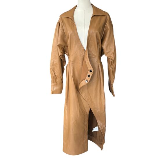 Nicholas Gayle‎ Faux Leather Wrap Front Midi Dress Cigar Tan Brown Size 6 NWT - Picture 2 of 13